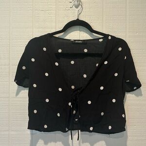 Black and White polka dot crop top with front strings to tie
